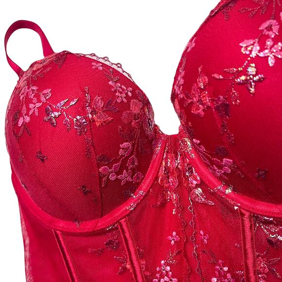 Victoria's Secret Floral Embroidery Shimmer Push-Up Corset Size 34D - Picture 3 of 4